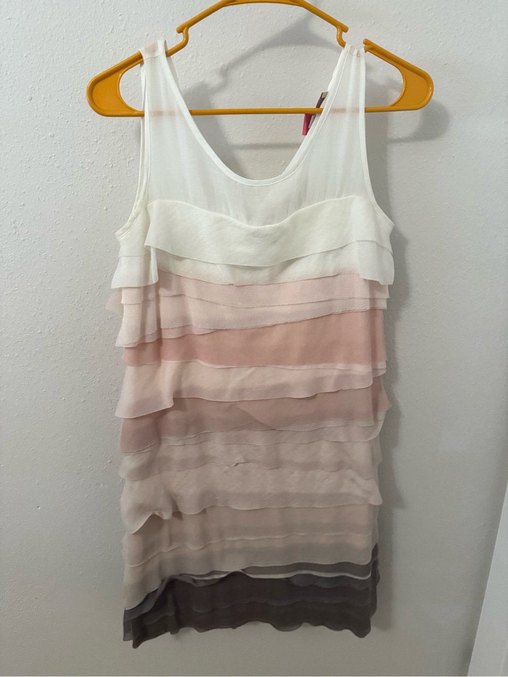 LOFT Tiered Ruffle Tank Top Ivory Blush Pink Sleeveless Boho Size 4